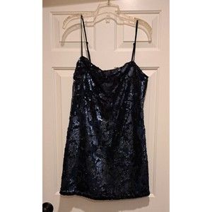 NWT Lulus Keyla Navy Blue Sequin Spaghetti Strap Bodycon Mini Dress. Sz L. NWT
